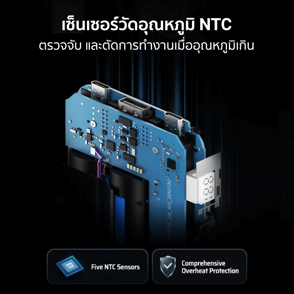 แบตเตอรี่สำรอง CUKTECH รุ่น PB250 (GB.V) 25000 mAh สีเทา จ่ายไฟรวมกันได้สูงถึง 210W